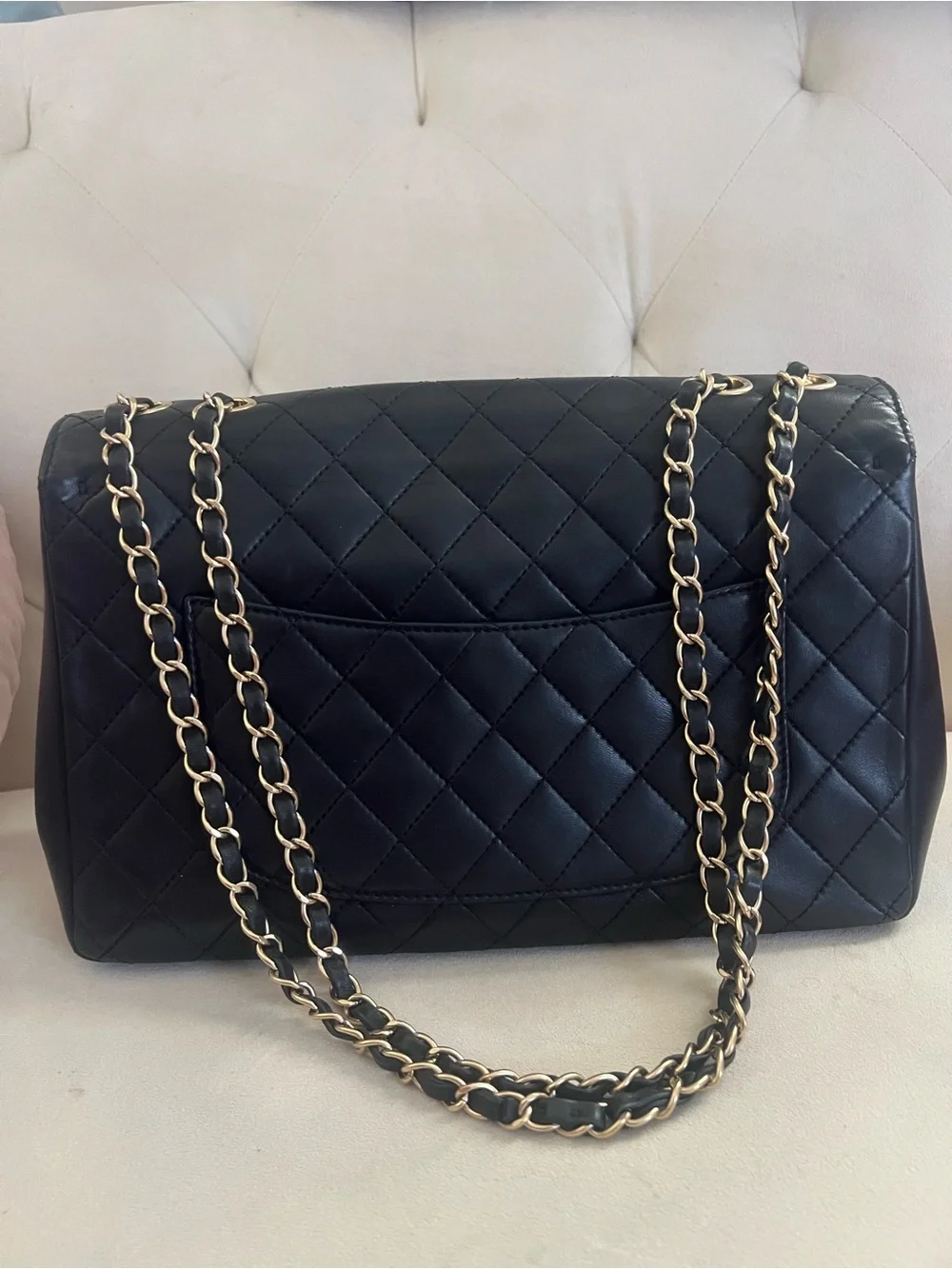 Chanel Quilted Lambskin Mademoiselle Chic Flap Jumbo Size Black Gold hardware